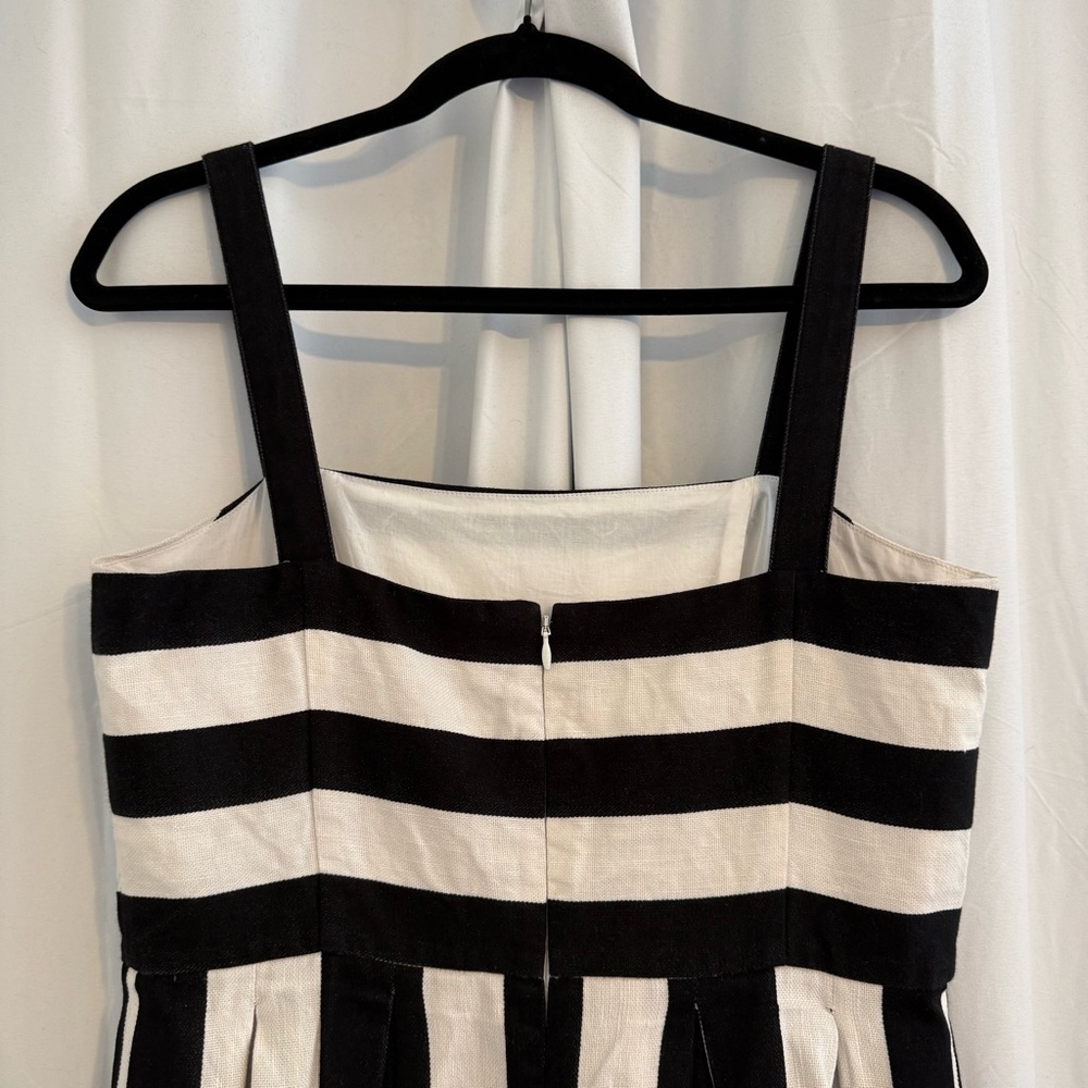 LOFT Black White Striped Fit & Flare Cotton Linen Dress 6 - Picture 7 of 9